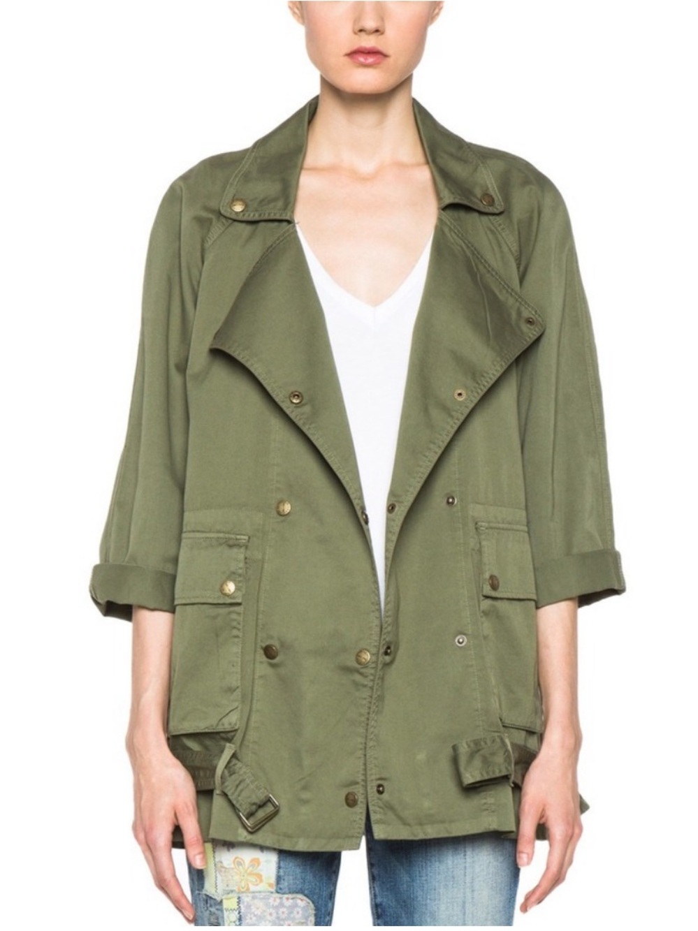 $268 Current/Elliott The Infantry Jacket Army Green Utility Belted Relaxed 3 (L)